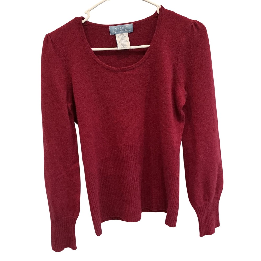 Womens Cashmere Sweater M Burgundy Puff Sleeve Quiet Luxury Preppy Classic